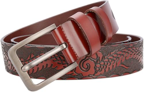 DUddTTW Klassischer Gürtel, geprägter Gürtel für Herren, mit Western-Drachen-Gravur, Herrengürtel, passend für Herrengürtel, verstellbarer Gürtel für Herren von DUddTTW