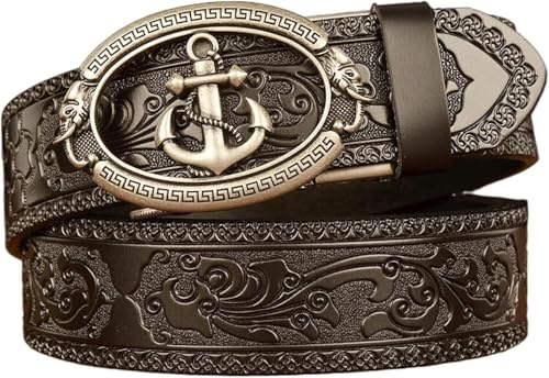 DUddTTW Retro Gürtel Männer Rindsleder Gürtel Persönlichkeit Anker Gürtel Für Männer Gras Muster Hosen männer Gürtel Einstellbar Herren Gürtel von DUddTTW