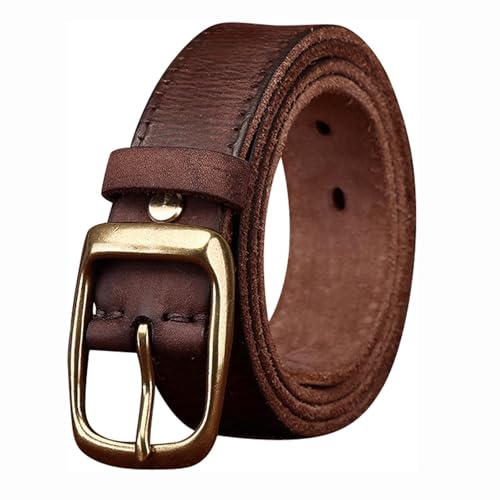 DUddTTW Vintage Gürtel 1,3 Zoll breiter Gürtel Herren Rindsledergürtel Herren Verstellbarer Gürtel für Männer Massives Messing Single Prong Schnalle Herrengürtel von DUddTTW