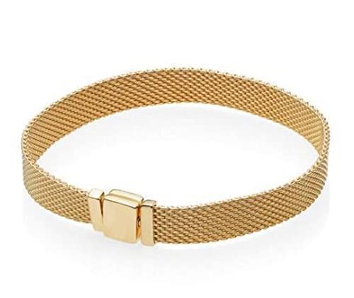DUnLap Armband damen Authentische 925 Silber Rose Gold gewebt Mesh Reflexe Armbänder Armreif Fit Frauen Perle Charme DIY Schmuck Armband (Color : C, Size : 19cm) von DUnLap
