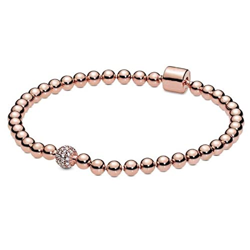 DUnLap Armband damen Original Rose Gold Perlen & Pave Kristall Gleitarmband Armreif Fit 925 Silber Armband Perlen Charme DIY Europe Schmuck Armband (Color : White, Size : 20cm) von DUnLap