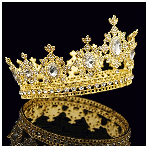Krone Barock Queen King King Tiara Krone for Männliche Hochzeit Haarschmuck Rot Kristall Runde Diadem Gold Kopf Zubehör Braut Krone Damen (Material : Gold White) von DUnLap