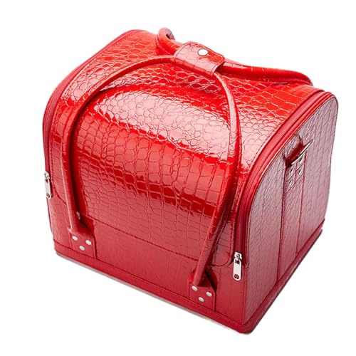 Make-up-Box Kosmetikkoffer Nagel Make-up Handtasche Organizer Damen 'Beauty Box Große Multilayer Clavenbox Tragbare Hübsche Koffer Make up Storage Box (Color : Crocodile red, Size : 30cmX24cmX26.5cm von DUnLap