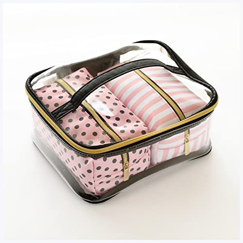 Make-up-Box Transparent PVC Kosmetische Tasche Reise WC-Tasche Vier-Teile Tragbare Multifunktions-Set Rosa Makeup Organizer Tasche Kosmetikerin Make up Storage Box (Size : 1) von DUnLap