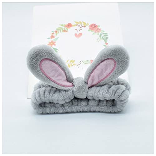 Stirnband Damen 7 farben bowknot baumwolle kreuz massiv kaninchen ohr elastisch einstellbar cartoon bequeme stoffe waschen das Gesicht weich 1pc Gesichtswaschstirnband (Size : Gray) von DUnLap