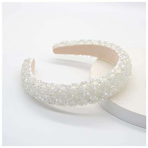 Stirnband Damen Bunte Bling Bling Strass Stirnbänder for Damen Luxus Glänzend Gepolsterte Diamant Kristall Haarbänder Party Haarschmuck Gesichtswaschstirnband (Size : C-white) von DUnLap