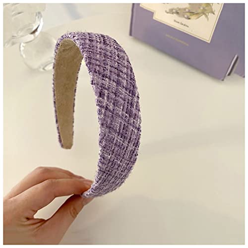 Stirnband Damen Elegante Tweed Stirnbänder for Frauen Retro Turban Französische Haarbänder Breite Kopfbänder Dame Head Hoop Mode Tiara Haarschmuck Gesichtswaschstirnband (Size : Purple) von DUnLap