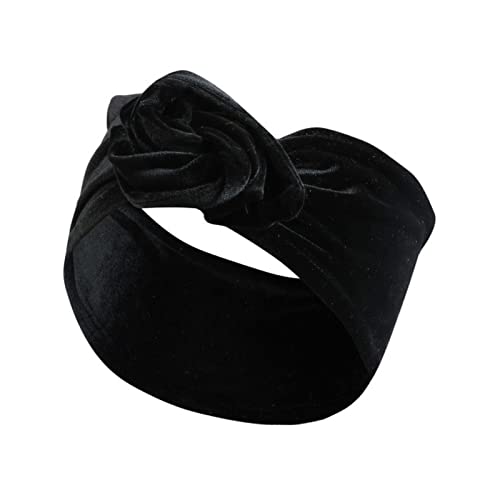 Stirnband Damen Gedrucktes Drahthaarband Yoga Haarbandkopfband. Schweiß absorbierende Band Anti-Sweat-Frauen breite Bleidschal-Kopfschmuck Gesichtswaschstirnband (Size : Pleuche black) von DUnLap