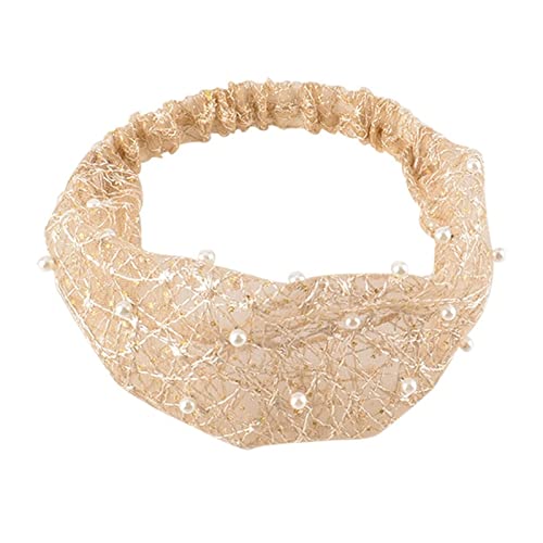 Stirnband Damen Koreanische Perle Wide-Cremed Hair Band Haarbezug Frauen Artefakt Haar Mesh Bandage Grenadine Stirnband Turban Waschen Headwear Gesichtswaschstirnband (Size : Beige) von DUnLap