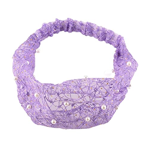 Stirnband Damen Koreanische Perle Wide-Cremed Hair Band Haarbezug Frauen Artefakt Haar Mesh Bandage Grenadine Stirnband Turban Waschen Headwear Gesichtswaschstirnband (Size : Purple) von DUnLap