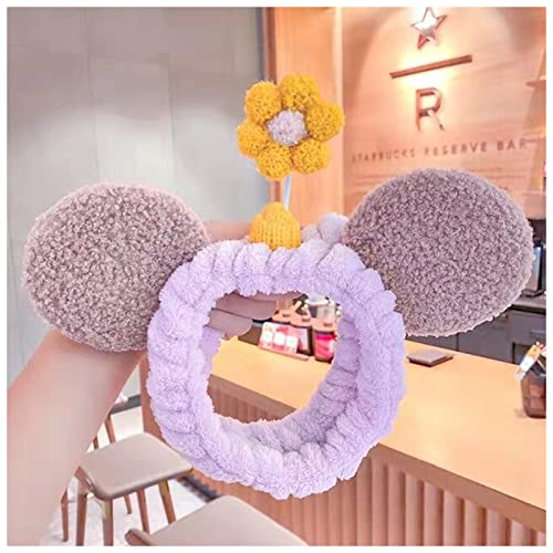 Stirnband Damen Ohren kleine Blumen Nette Mädchen Haarbänder Haarbänder Rutschfeste Bands Damen Haarbänder Gesicht Wash Makeup Plüsch Haarschmuck Gesichtswaschstirnband (Color : Yellow flower, Size von DUnLap