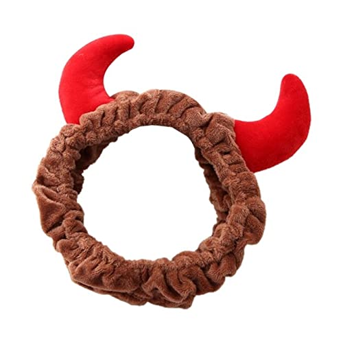 Stirnband Damen Plüsch rot Ochsen Devil Dämon Hörner Stirnband Makeup Dusche Wash Gesicht Sport Samt Haarband Weibliche Mädchen Lustiges Festival Neues Jahr Gesichtswaschstirnband (Size : Dark Khaki von DUnLap