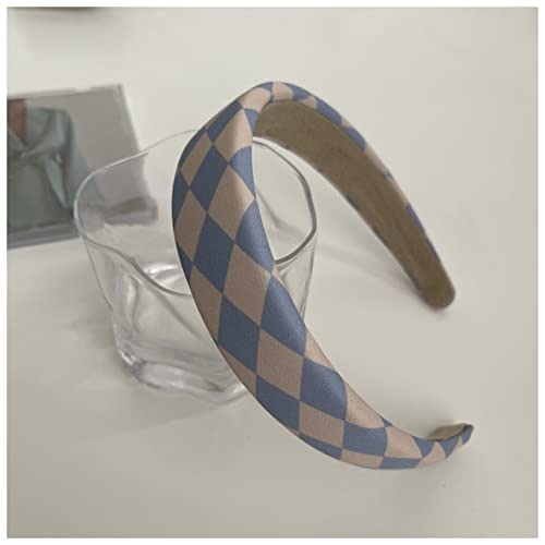 Stirnband Damen Sommer Multi-Color Checkerboard Retro Haarband Breite Stirnband Derselbe Stil Large Darm Haarband Weibliche Haarseil Gesichtswaschstirnband (Size : 3 blue hair band) von DUnLap