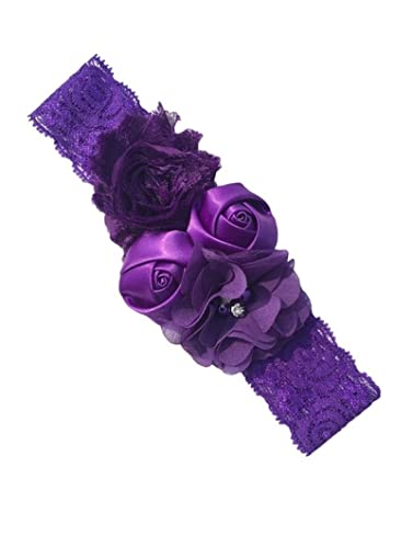 Stirnband Damen Stirnband Rose Elastische Haarband Chiffon Blume Strass Spitze Stirnbänder Mädchen Haarschmuck Headwear Gesichtswaschstirnband (Color : 11 purple, Size : Size fits all) von DUnLap