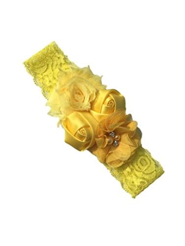 Stirnband Damen Stirnband Rose Elastische Haarband Chiffon Blume Strass Spitze Stirnbänder Mädchen Haarschmuck Headwear Gesichtswaschstirnband (Color : 14 yellow, Size : Size fits all) von DUnLap