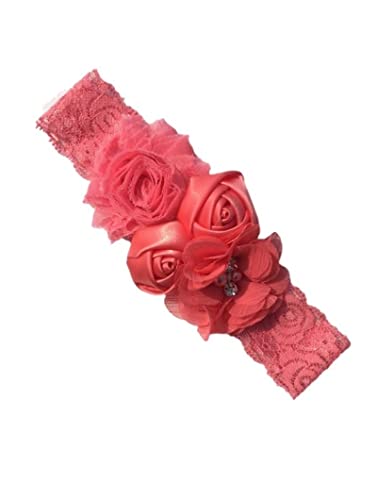 Stirnband Damen Stirnband Rose Elastische Haarband Chiffon Blume Strass Spitze Stirnbänder Mädchen Haarschmuck Headwear Gesichtswaschstirnband (Color : 17 watermelon red, Size : Size fits all) von DUnLap