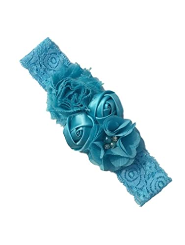 Stirnband Damen Stirnband Rose Elastische Haarband Chiffon Blume Strass Spitze Stirnbänder Mädchen Haarschmuck Headwear Gesichtswaschstirnband (Color : 3 blue, Size : Size fits all) von DUnLap