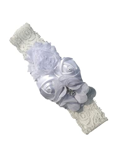 Stirnband Damen Stirnband Rose Elastische Haarband Chiffon Blume Strass Spitze Stirnbänder Mädchen Haarschmuck Headwear Gesichtswaschstirnband (Color : 6 white, Size : Size fits all) von DUnLap