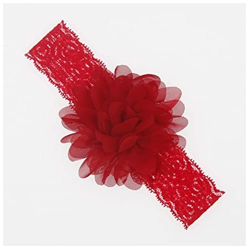 Stirnband Damen Stirnband chiffon blume elastische spitze haarband infant stirnbänder for mädchen headwear mädchen haar zubehör Gesichtswaschstirnband (Color : Red, Size : Size fits all) von DUnLap