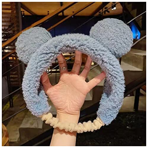 Stirnband Damen Waschen von Gesicht Haarhalter Haarbänder Weiche Warme Korallen Fleece Bogen Tierohren Stirnband for Frauen Mädchen Turban Mode Haarschmuck Gesichtswaschstirnband (Color : Gray Blue B von DUnLap