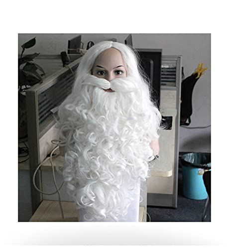 Weihnachtsmütze Weihnachtsgeschenk Santa Claus Perücke und Bart synthetische Haare kurze Cosplay Perücken for Männer Weißer Haarteil Zubehör Hut Hut (Size : 60cm Wig and Beard) von DUnLap