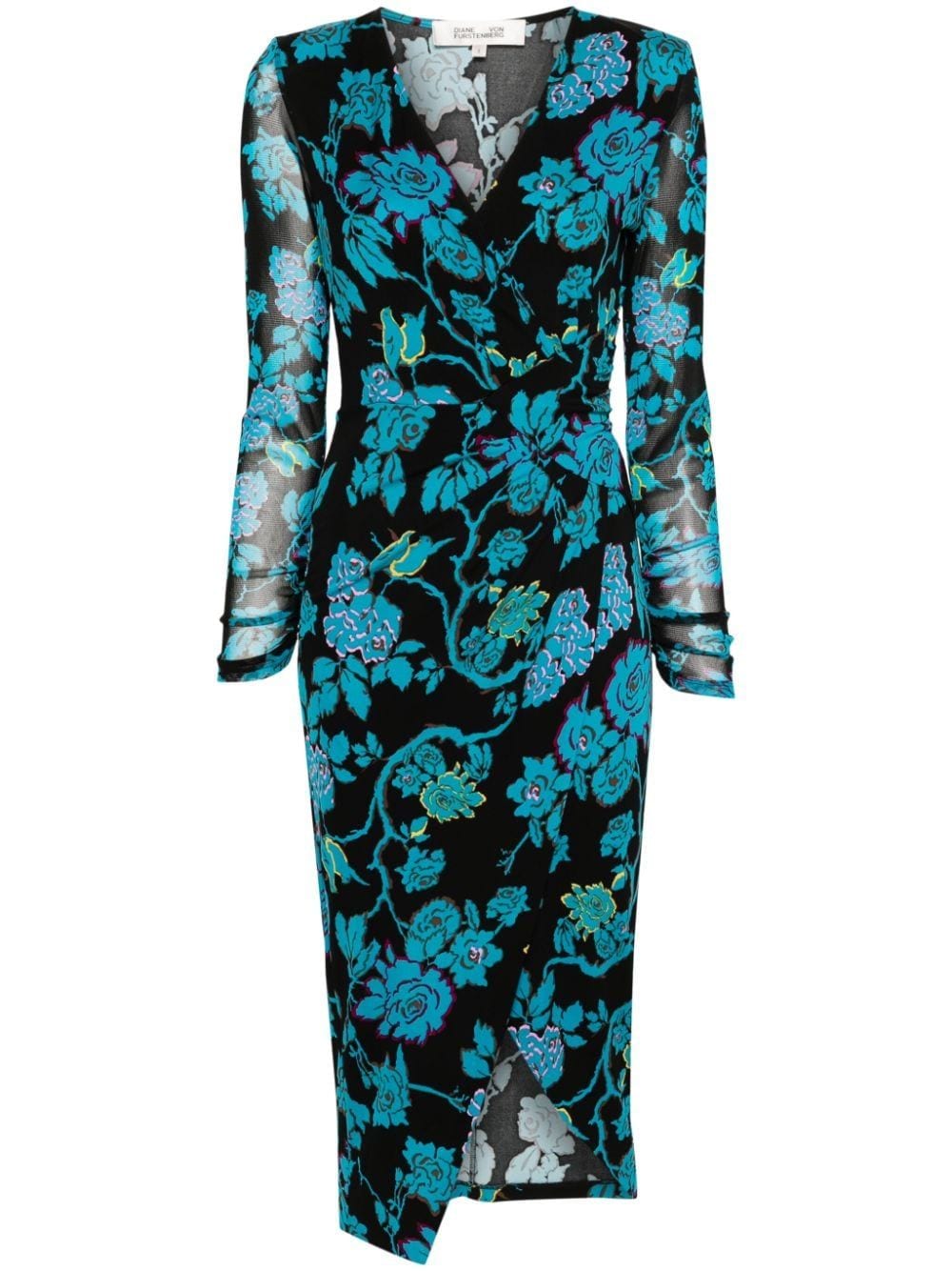 DVF Diane von Furstenberg Nevine Midikleid mit Blumen-Print - Schwarz von DVF Diane von Furstenberg