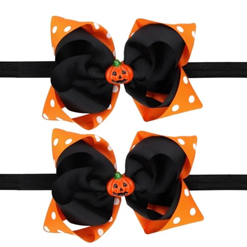 DVOFU 2 Stück Halloween-Baby-Stirnband, elastisch, Kürbis, niedliche Schleife, Haarband, lustiges Cosplay-Partygeschenk für Mädchen, Neugeborene, gruselige Themenparty, Festival-Party DVOFU 2 Stück Halloween-Baby-Stirnband, elastisch, Kürbis, niedliche Schleife, Haarband, lustiges Cosplay-Partygeschenk für Mädchen, Neugeborene, gruselige Themenparty, Festival-Party von DVOFU