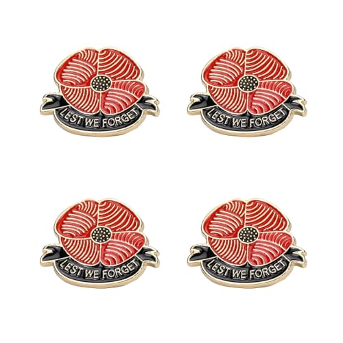 DVOFU Brosche mit Mohnblumen, Aufschrift "Let Us Not Forget The Veterans Day", Rot / Schwarz, Soldaten, Veteranen, Geschenk für Männer und Frauen, 4 Stück DVOFU Brosche mit Mohnblumen, Aufschrift "Let Us Not Forget The Veterans Day", Rot / Schwarz, Soldaten, Veteranen, Geschenk für Männer und Frauen, 4 Stück von DVOFU