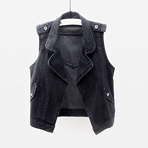 Ärmellose Jeansweste Für Damen - Loose Black Vintage Short Vests Jean Jacket Vest, Casual Keine Schnalle Große Tasche Ärmellose Weste Tops,Geeignet Für Ihren Liebhaber, Freundin, Frau,Schwarz,Xxl von DVRFEBT