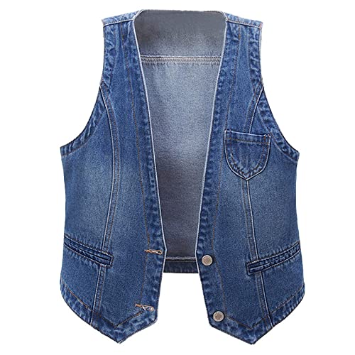 DVRFEBT Ärmellose Jeansweste Für Damen - V-Ausschnitt Casual Thin Short Sleeveless Women Weste, Lange Vor Kurz Ärmellose Jacke Weiblich,Frühling Sommer Mode Denim Weste Damen,Blau,L von DVRFEBT