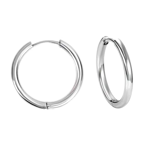 DVRK® Ohrringe Herren 2 Creolen Silber mit Basis aus 316L Edelstahl - 15 mm Creolen Herren Wasser- und schweißbeständig - Schmuck für Männer von DVRK