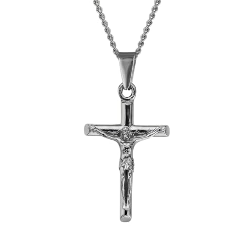 DVRK® Kreuzkette Silber Herren 55 cm Basis aus 316L Edelstahl - Kreuz Kette Herren Wasser- und Schweißbeständig - Kruzifix Silberkette 35 mm - Schmuck für Männer von DVRK