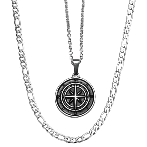 DVRK® Set 2 Silberketten Herren mit Basis aus Edelstahl 316L - Silberkette Herren und Halskette 55 cm Wasser- und Schweißbeständig - Kompass - Ketten für Männer DVRK® Set 2 Silberketten Herren mit Basis aus Edelstahl 316L - Silberkette Herren und Halskette 55 cm Wasser- und Schweißbeständig - Kompass - Ketten für Männer von DVRK