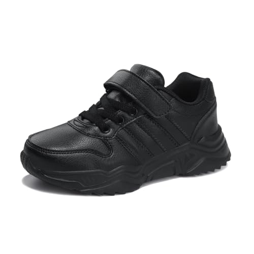 DVTENI Unisex-Kinderschuhe Schwarz Schulschuhe für Jungen und Mädchen rutschfeste Tennis Sneaker Outdoor Freizeitschuhe Klettverschluss Laufschuhe von DVTENI
