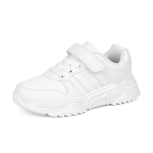 DVTENI Unisex-Kinderschuhe weiße Schulschuhe für Jungen und Mädchen rutschfeste Tennis Sneaker Outdoor Freizeitschuhe Klettverschluss Laufschuhe von DVTENI