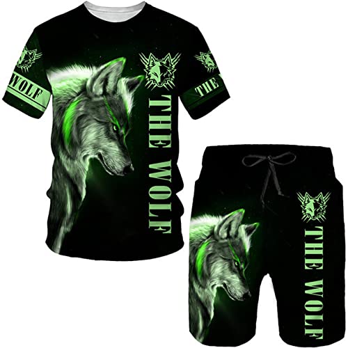 Sommer Trainingsanzug für Männer Wikinger Wolf 3D Allover Bedruckt T-Shirt + Shorts Set lässig zweiteilig Set Sportbekleidung Streetwear von DWANDA