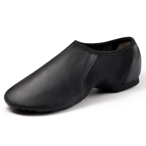 Jazz Shoe PU Leather Upper Girls and Boys Slip-on Circle Elastic Dance Shoes (Toddler/Little Kid/Big Kid), Schwarz, 25.5 EU von DWBH