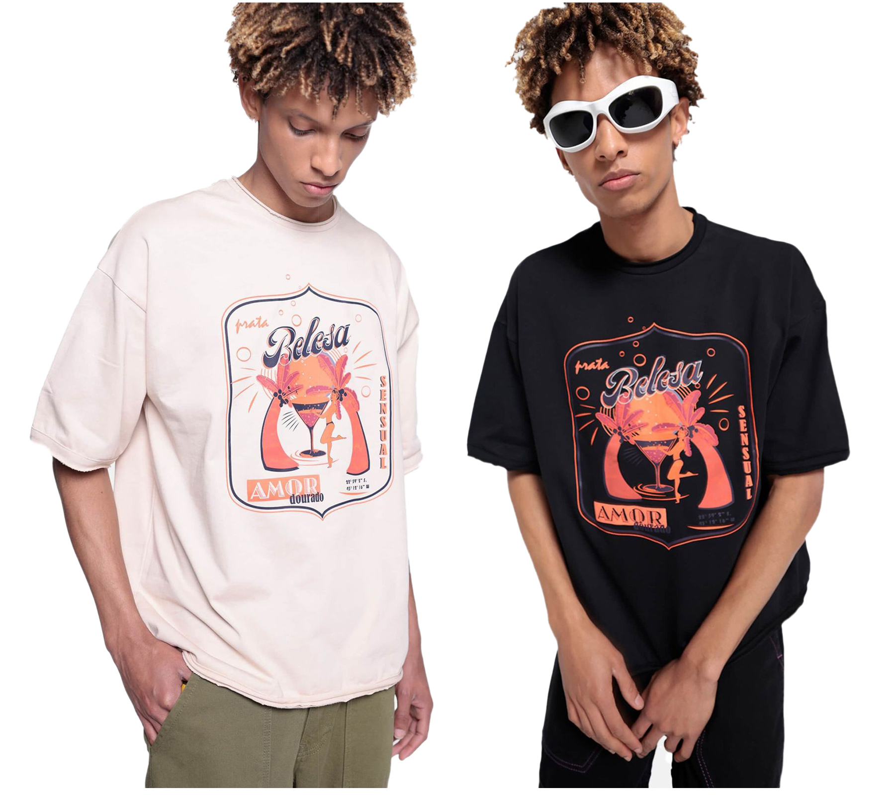 DWD Studioz Ipanema Herren T-Shirt Rundhals-Shirt mit großem Front-Print in Schwarz oder Beige von DWD! Studioz