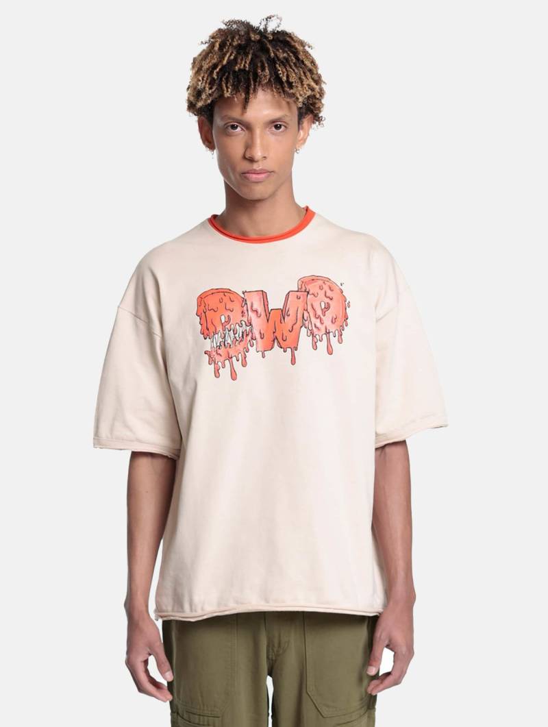 DWD Studioz Herren Drip Logo T-Shirt mit Logo-Frontprint Rundhals-Shirt Baumwoll-Shirt Beige von DWD! Studioz