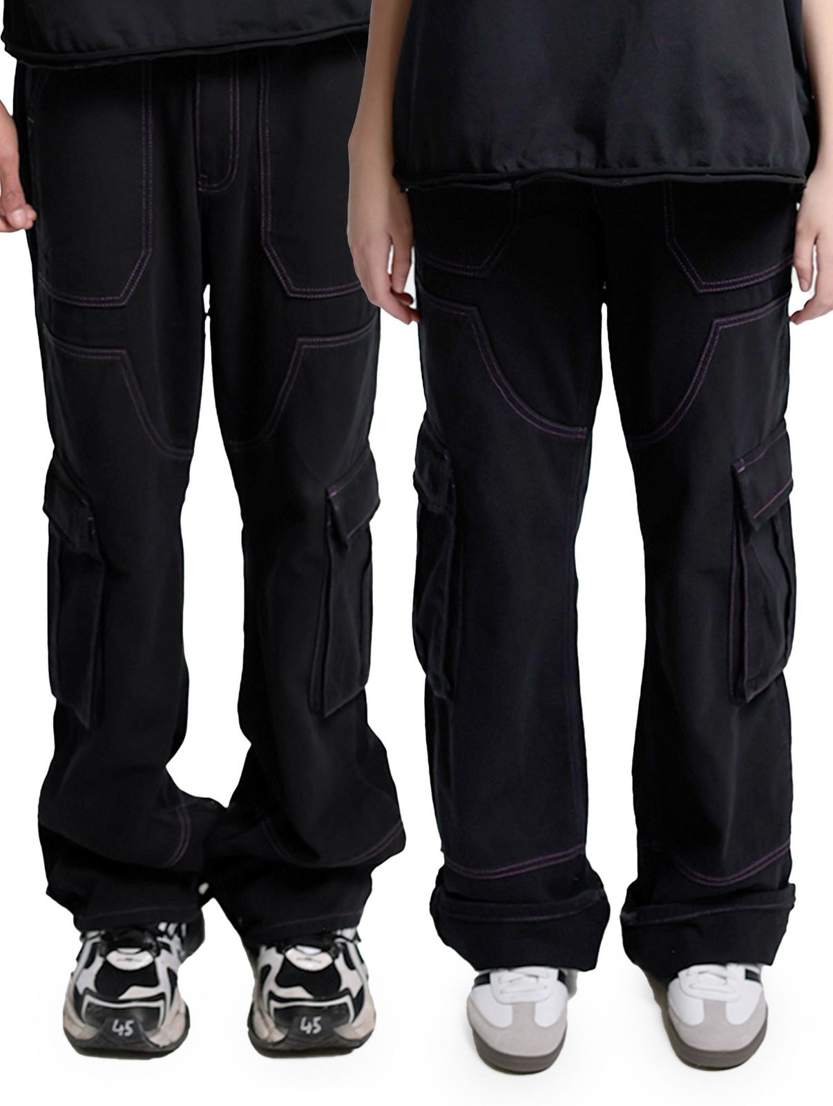 DWD Studioz Unisex Sao Paulo Cargo-Hosen für Damen oder Herren Denim-Hose mit großen Beintaschen Schwarz von DWD! Studioz