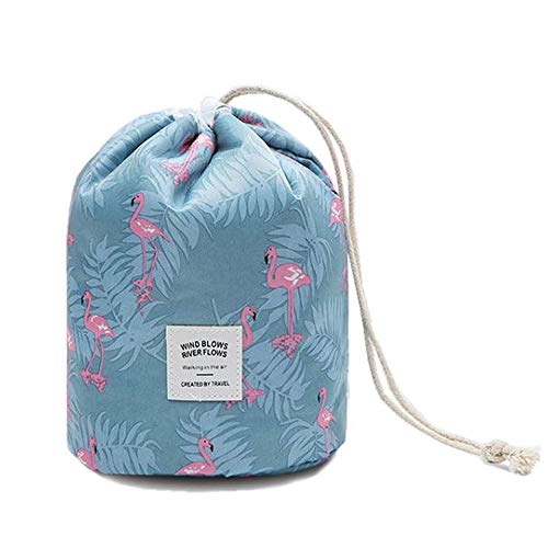 Make-up Taschen für Frauen, wasserdichte runde Reise Kordelzug Make Up Organizer Kosmetiktasche (A Flamingoblau) von DWE