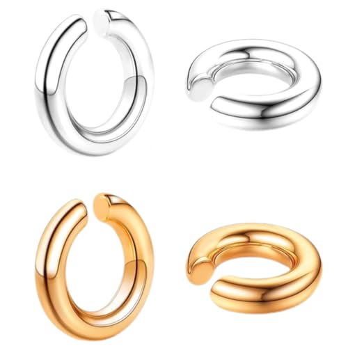 2 Paare Ear Cuff für Damen Fake Helix Knorpel Ohrringe Fake Piercing Ohrmanschette Ohrringe Silber Gold Clip Ohrklemme silber Gold Funkelnde RundeHuggie Ohrringe Ohne Ohrloch von DWFEYOI