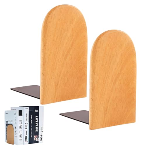2 Stück Buchstütze, Buchstützen Holz (1 Paar) Buchenholz 13 x 8 cm - Bookends Buchstütze Holz Bücherstütze Bücherhalter DVD Regal für Zuhause, Büro und Schule von DWFEYOI