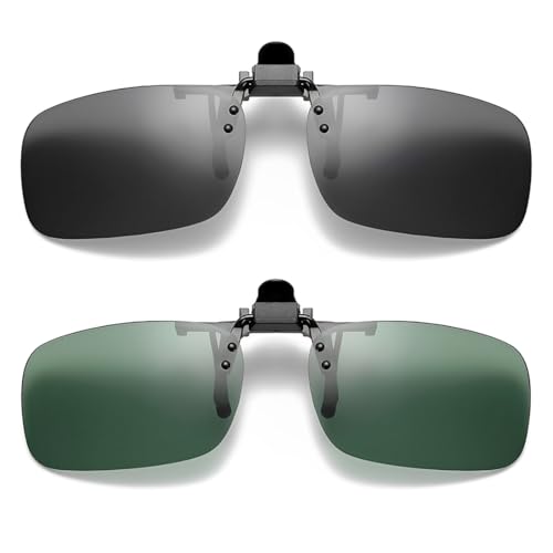 2 Stück Polarisierte Sonnenbrille zum Aufklappen über Korrekturbrillen für Männer und Frauen,Einfaches Auf und Absetzen mit einer Hand,Verbesserte Gläser ohne Blaulicht,sonnenbrillen aufsatz brille von DWFEYOI