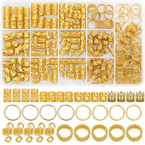 262 Stück Dreadlocks Schmuck Wikinger Haarschmuck Gold, Metall Haarringe für Zöpfe, Verstellbar Cuffs Haarperlen Haarspiralen für Braids Zubehör Dekoration,haarschmuck,Gold-Haarschmuck für Zöpfe von DWFEYOI