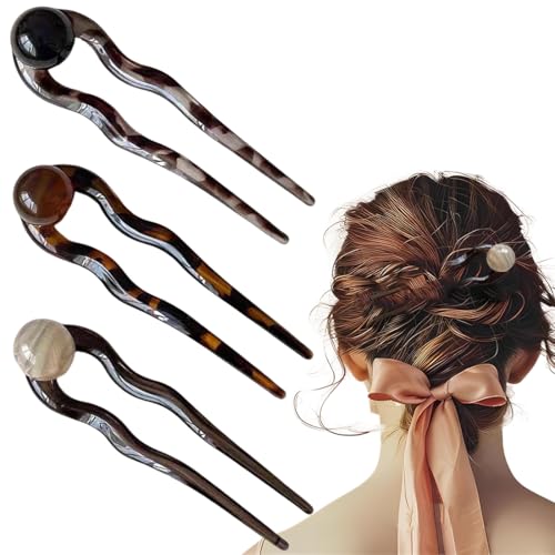 3Stück U-Förmige Haarnadeln Französische Haargabel, Kitsch Französische Haarnadeln für Frauen Haarnadel mit französischer Drehung French Pin Haarnadeln für Frauen Mädchen Brötchen Haarschmuck von DWFEYOI