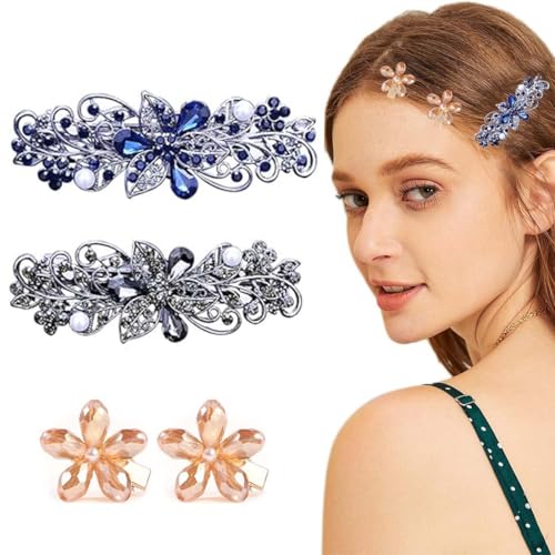 4 Stück Elegante Haarspangen für Damen Mädchen, Glitzernde Mode Exquisite Blume Kristall Haarspangen,Elegante Haarspangen,Glitzernde Exquisite Blume Kristall Haarspangen von DWFEYOI