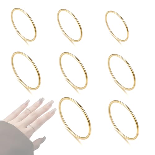 7 Stück Ringe Gold Damen Frauen Vergoldete Ring Wasserfest Set Ringe Einfaches Twist Ringe Frauen, gefüllt überzogene stapelbare dünne Daumen Ring, Fingerring Hypoallergene, 4/5/6/7/8/9/10mm von DWFEYOI