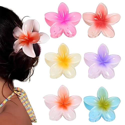Blumen Haarklammer,6 Stück Rutschfeste Haarklammer Blume Hawaii Haarspange Blume für Frauen Große Flower Hair Clip Bunt Blumen Haarklammern Hibiskus Blumen Klammer für Mädchen Dick/Dünn Haar von DWFEYOI