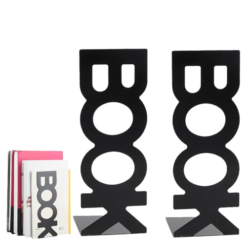 Buchstützen, Buchstütze Metall, 2er Pack 210 x 75 x 85 mm (Buchstützen, Bücherhalter für Bücher, Magazine und DVDs Organzier, Schwarz Bücher Halterung Regal für Kinder, Schule, Bibliothek von DWFEYOI